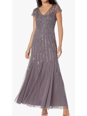 Adrinna Papell Embellished V-Neck Evening Gown